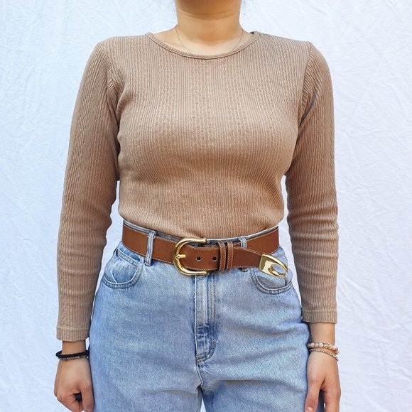 VINTAGE TAN LONG SLEEVE TOP - Picture 2 of 4